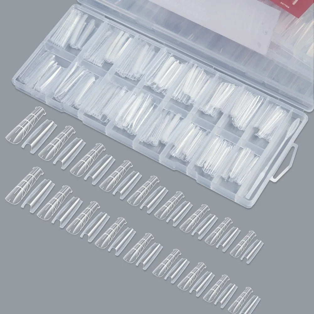 256-Pc Transparent Dual Form Nail Extension Tips | DIY Set Nail Extension Forms QXL