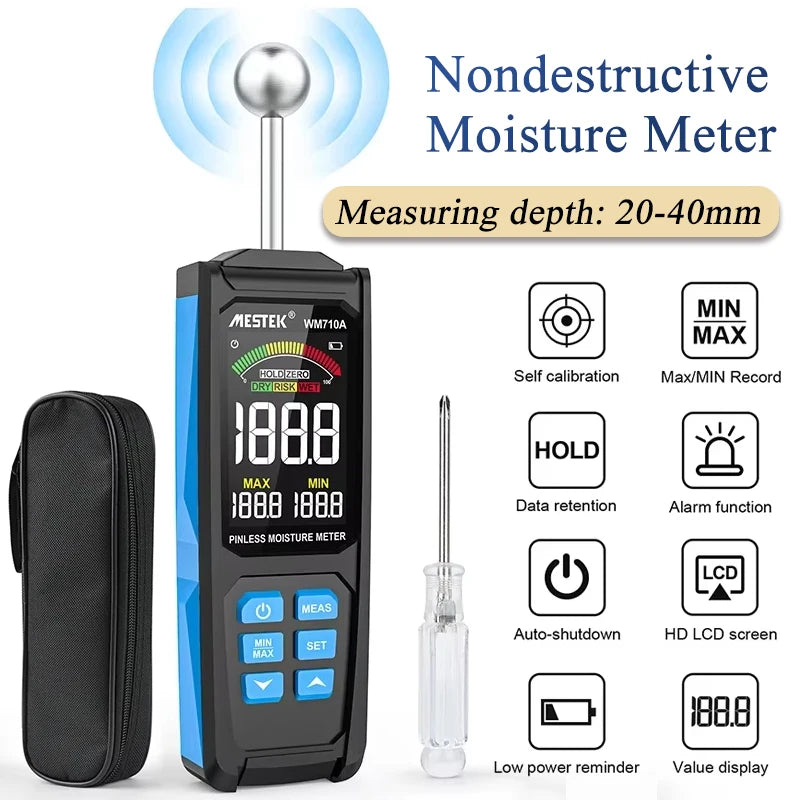 Pinless Wood Moisture Meter | Spherical Probe Damp Detector Moisture Meter QXL