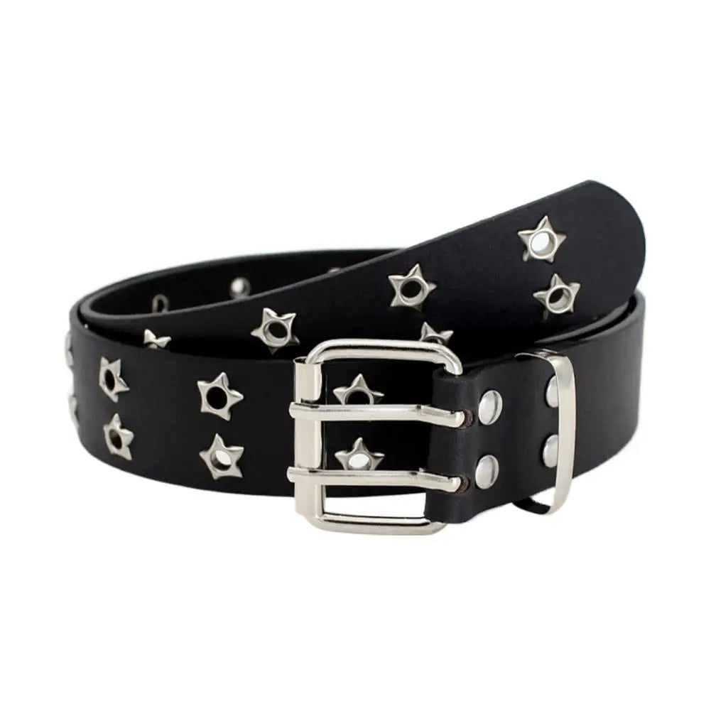 Y2K Punk Rivet PU Belt | Double Row Star Eyelet Waistband Punk Fashion Belt QXL A 1PCS