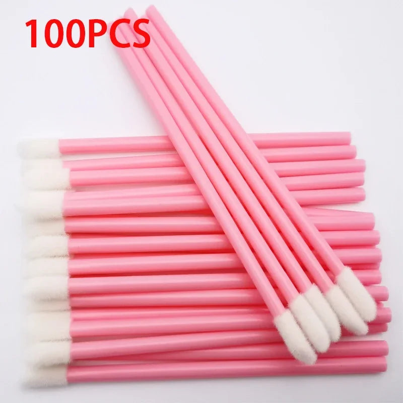 100-Pack Disposable Lip Brushes & Lash Extension Wands Disposable Makeup Applicators QXL Pink 100pcs