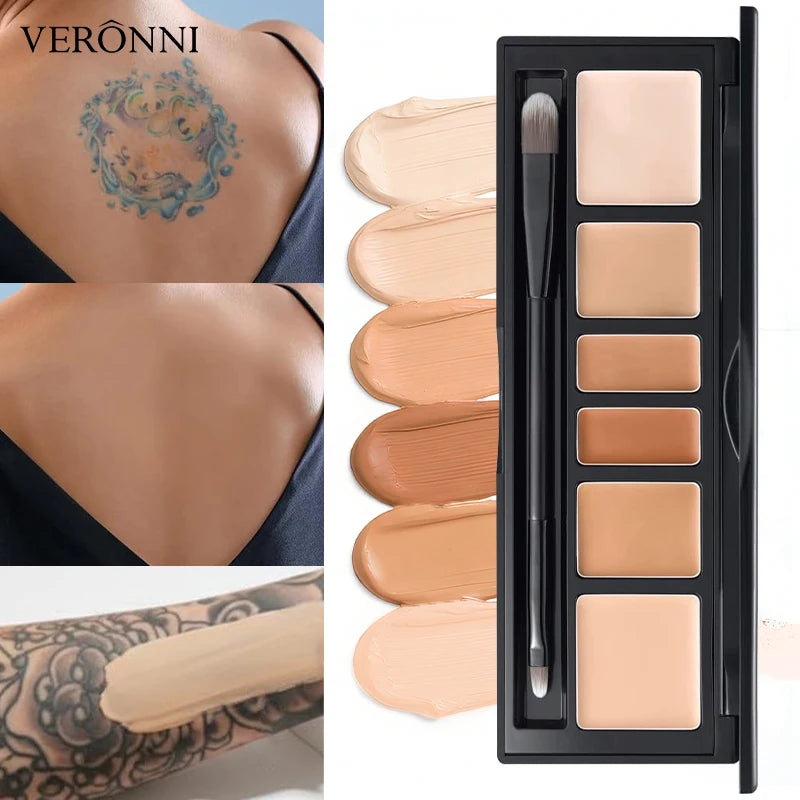 6-Color Full Coverage Concealer Palette with Brush Concealer Palette QXL