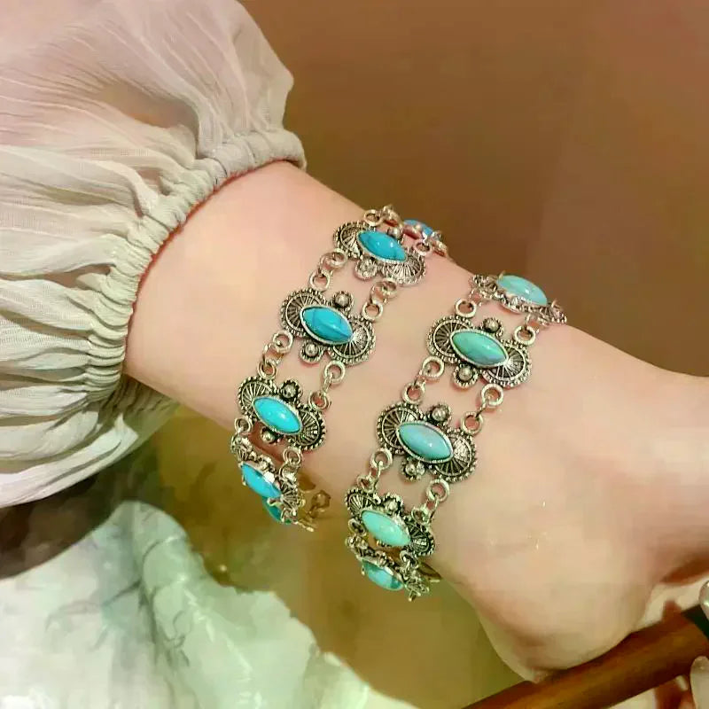 Vintage Bohemian Turquoise Bangle | Adjustable Women's Bracelet Bangle Bracelet QXL