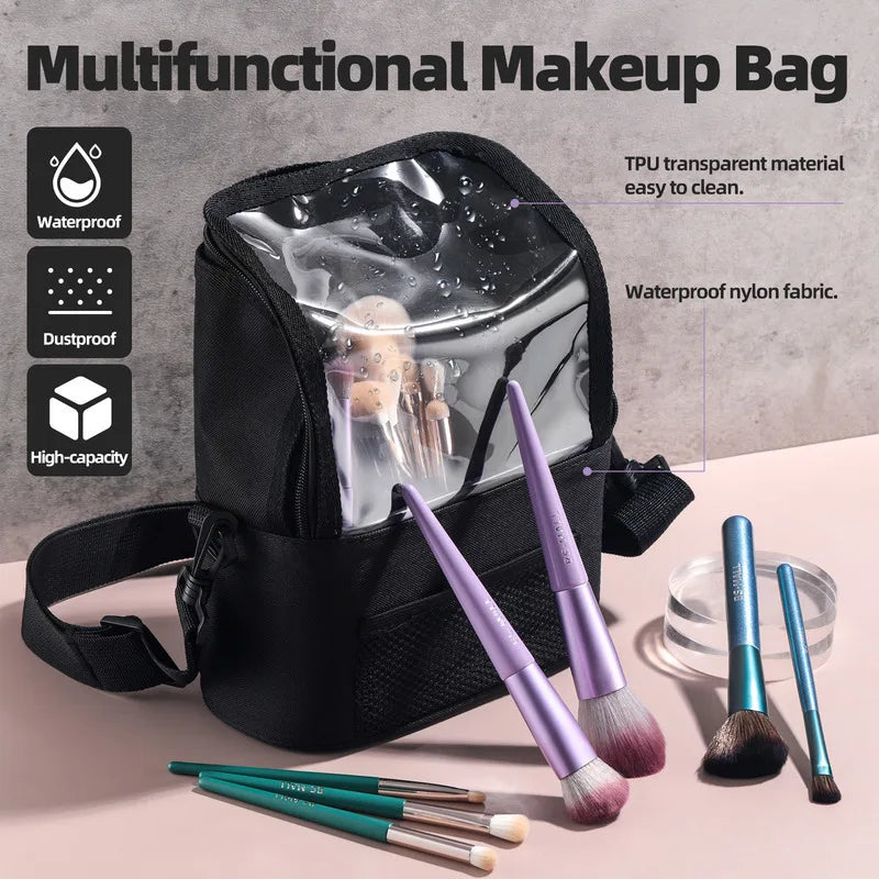 Black Detachable Cosmetic Bag | Crossbody & Brush Organizer Cosmetic Brush Bag QXL
