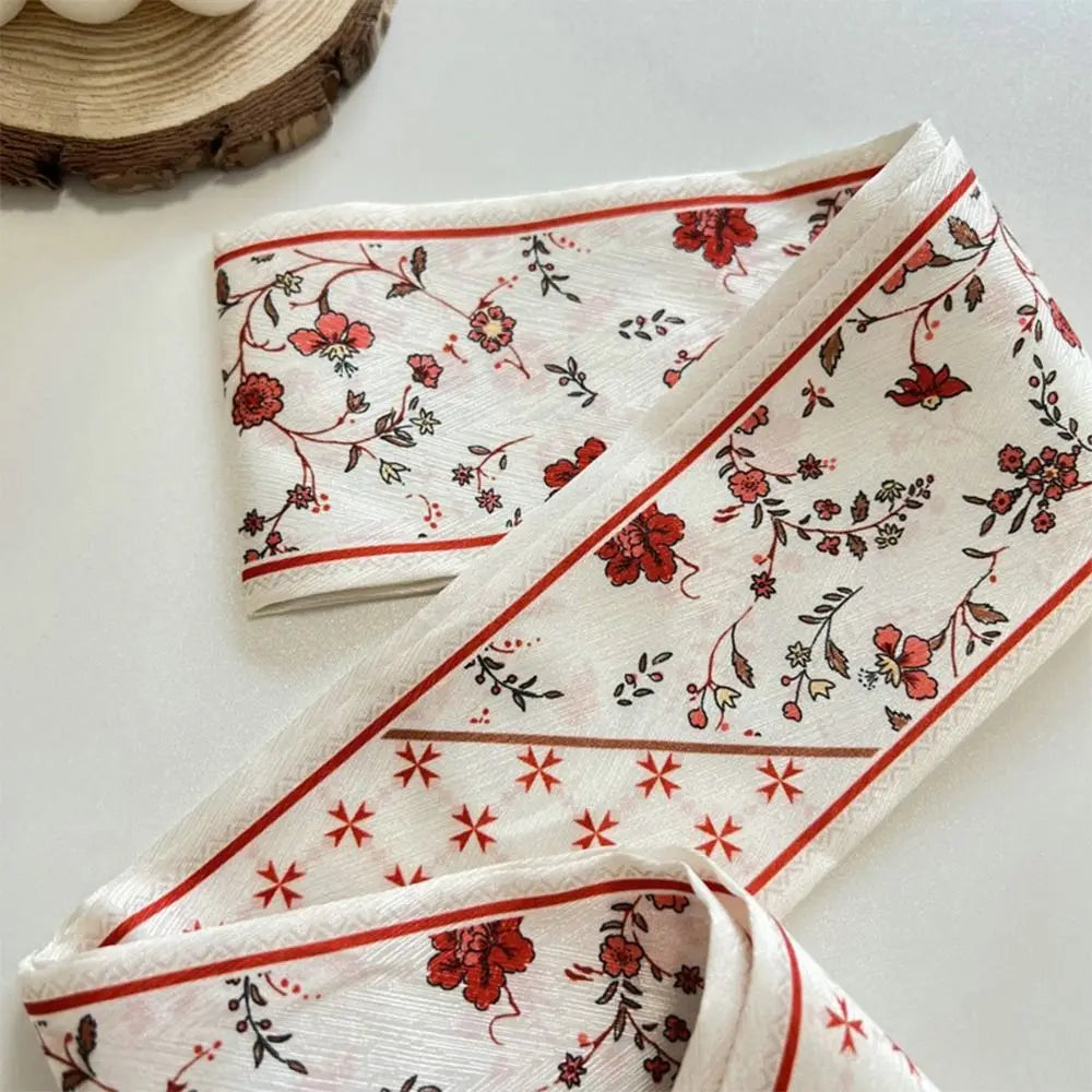 Satin Silk Floral Ribbon Scarf | Long Thin Bag Strap for Women Ribbon Scarf QXL