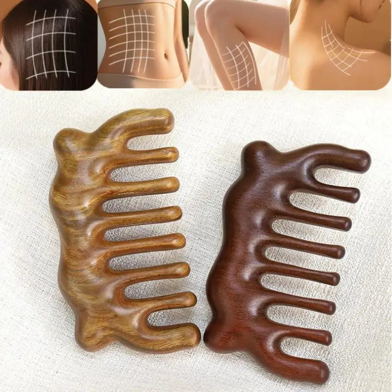 Sandalwood Cat Ear Gua Sha Comb | Wide Tooth Scalp Massager Gua Sha Massage Comb QXL
