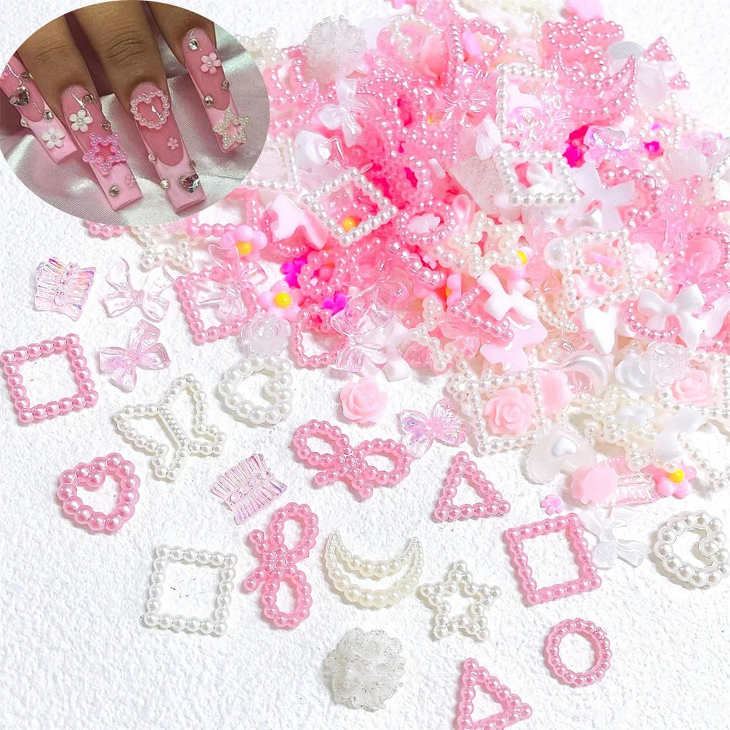 50-Pack 3D Kawaii Resin Nail Art Charms | Pink DIY Decor Nail Art Charms QXL