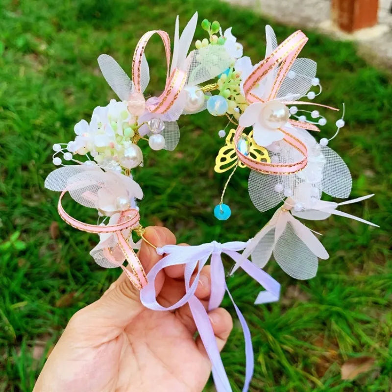 Girls' Floral Crown | Butterfly & Pearl Hair Clip Headwear Floral Hair Crown QXL