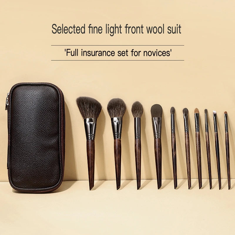 10-Piece Goat Hair Makeup Brush Set with Wool Sleeve Case Makeup Brush Set QXL