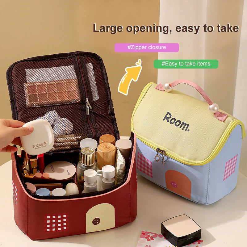House-Shaped Large Cosmetic Bag | Cute Cartoon Travel Organizer Travel Cosmetic Bag QXL