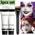 Matte White Liquid Foundation 3-Pc Set + Brush | Halloween SFX Face & Body Foundation QXL 3pcs