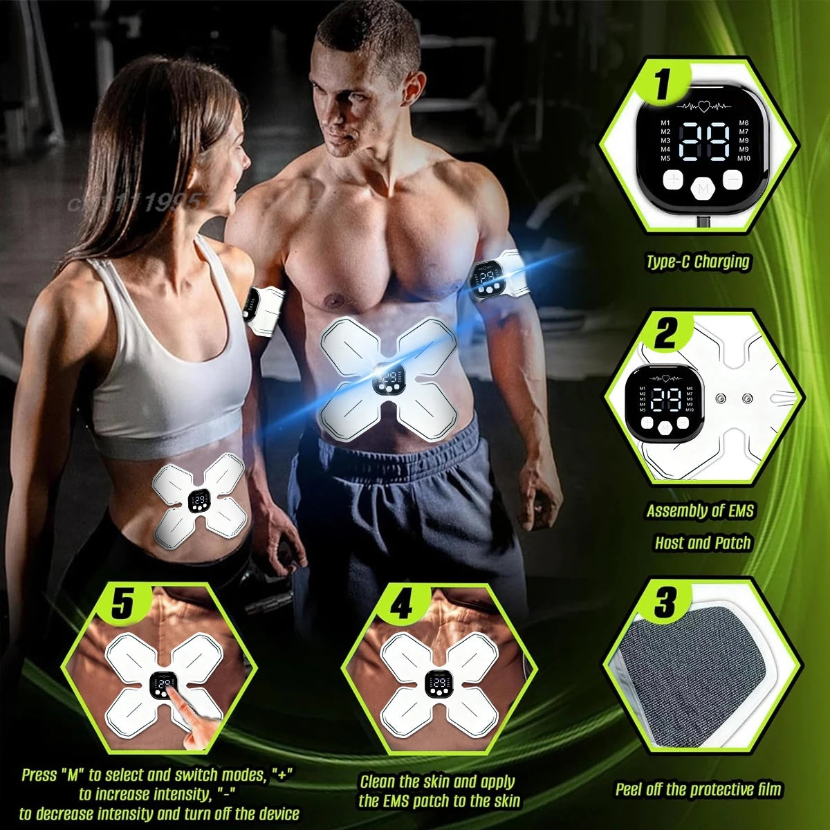 Smart Wireless EMS Abs Trainer & Muscle Stimulator | Rechargeable EMS Muscle Stimulator QXL