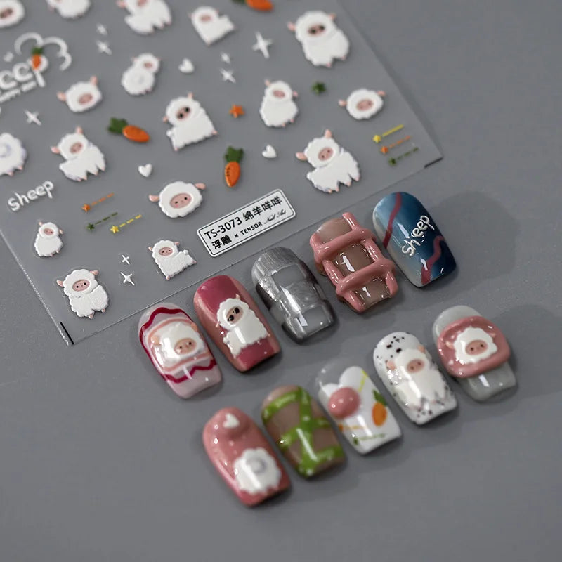 5D Kawaii Sheep Nail Art Stickers | Self-Adhesive Decals Nail Art Stickers QXL