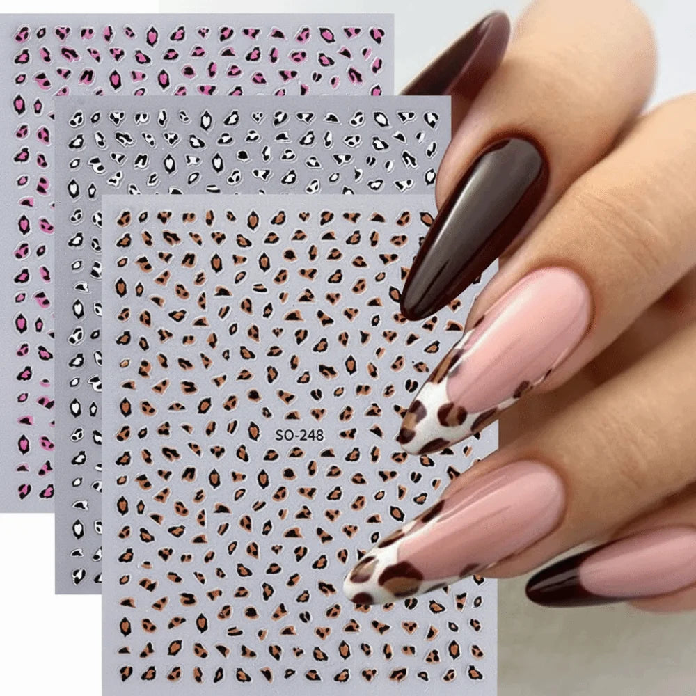 Leopard Print Nail Stickers – Brown, Black & Pink Caramel Nail Art Stickers QXL