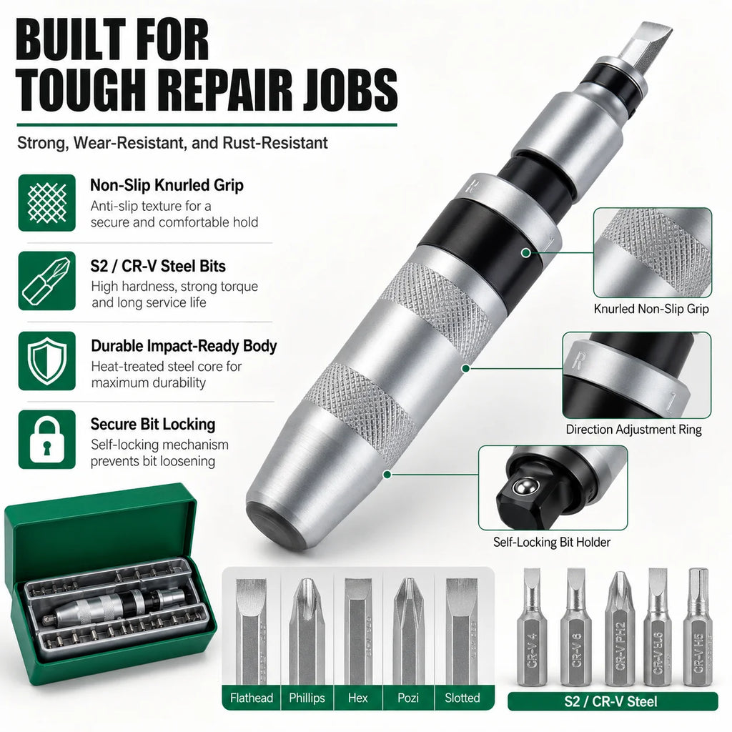 13-Pc Manual Impact Driver Set | CR-V S2 Steel Screwdriver Kit Manual Impact Driver QXL