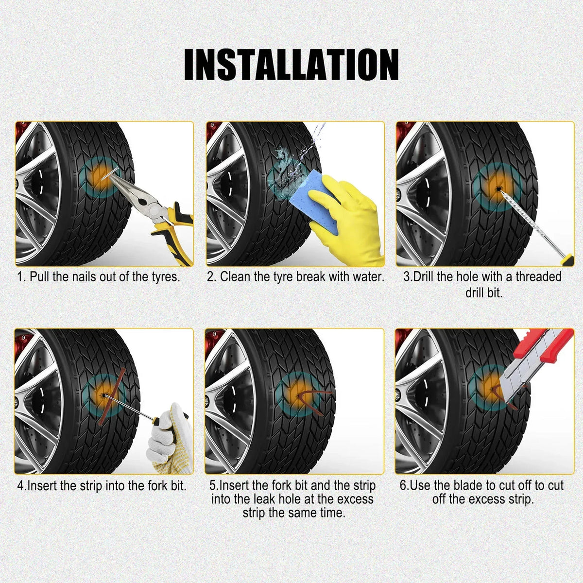 Tubeless Tire Repair Kit – Car, Bike & Motorcycle Plug Set Tire Repair Kit QXL