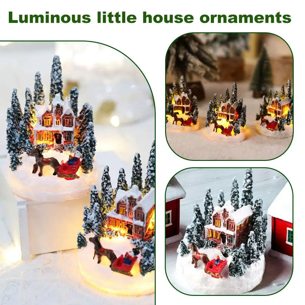 LED Christmas Village House Resin Statue | Holiday Decor Christmas Village Statue QXL