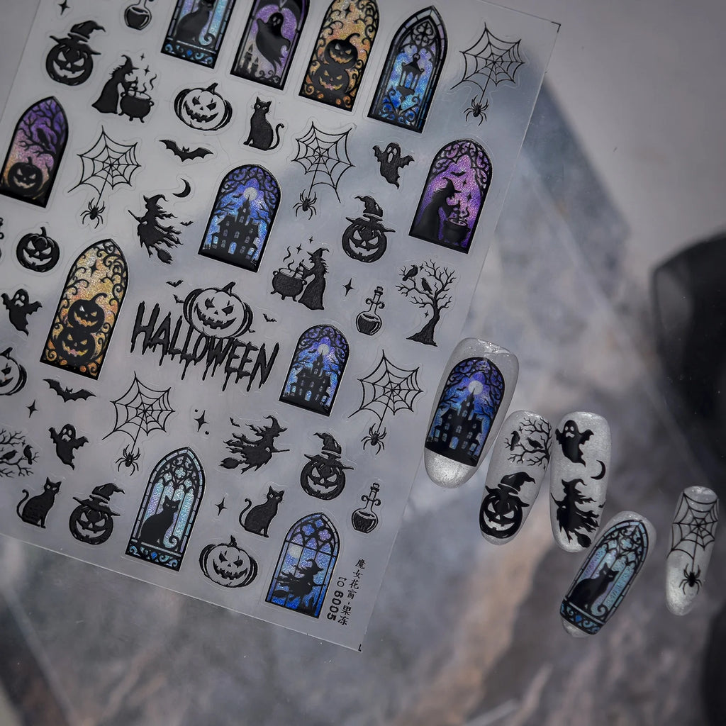 Halloween Gothic 5D Nail Stickers – Pumpkin Bat Spider Web Nail Art Stickers QXL