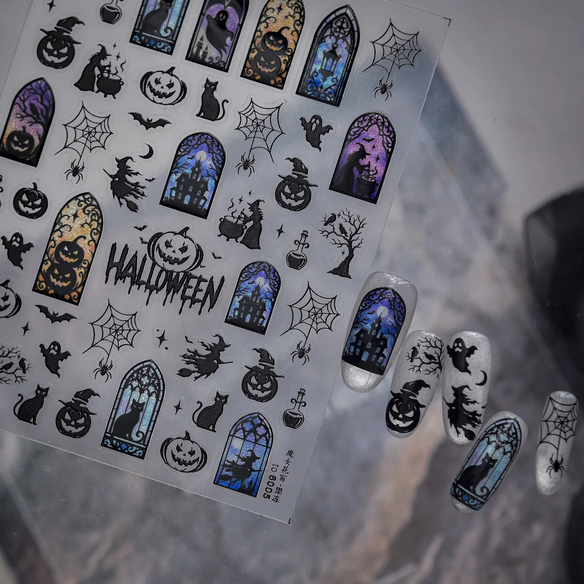 Halloween Gothic 5D Nail Stickers – Pumpkin Bat Spider Web Nail Art Stickers QXL