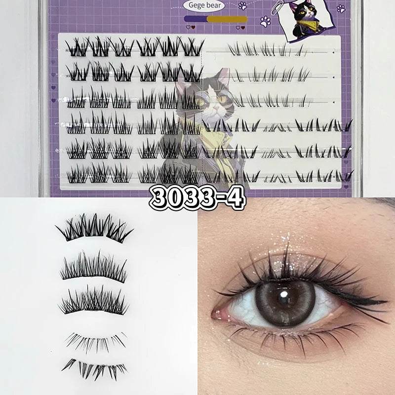 Glueless Self-Adhesive Cluster Lashes | Natural Curly DIY Cluster False Lashes QXL GX3033-04