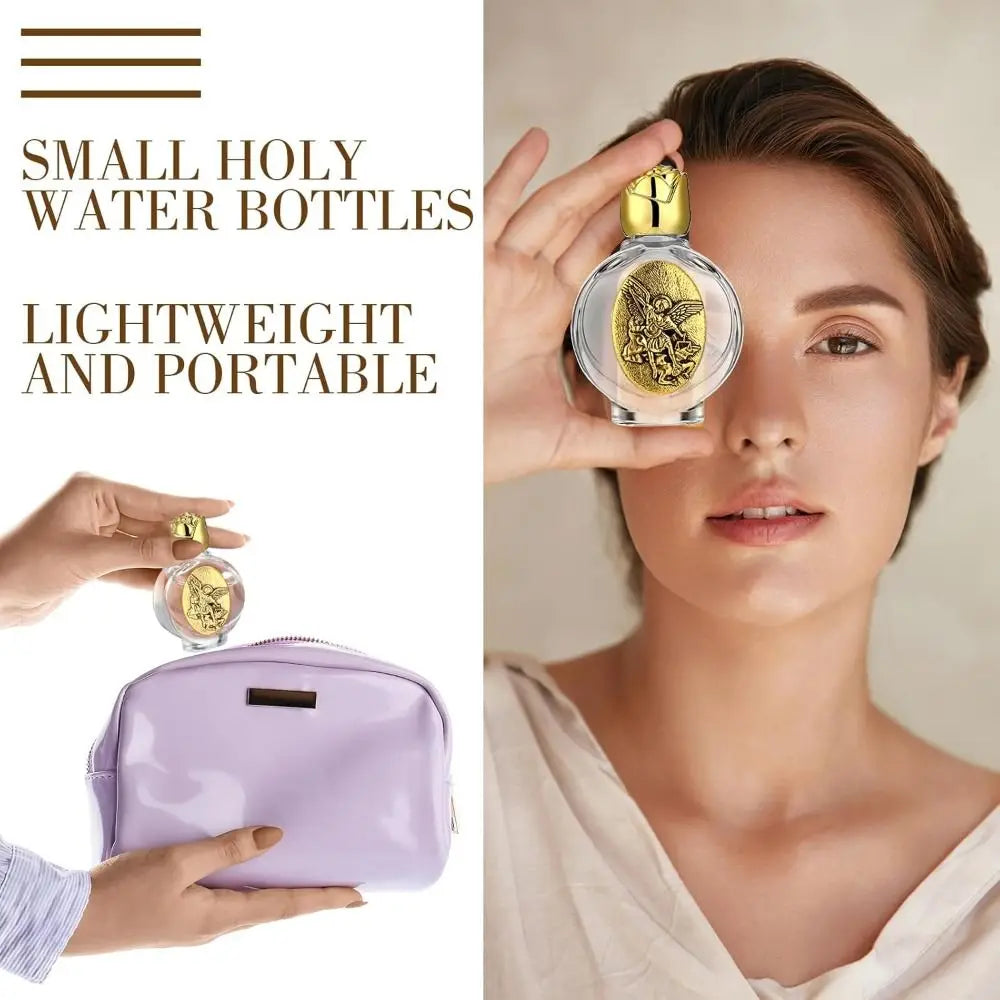 Catholic Holy Water Bottle 0.5 Floz | Gold Glass Devotional Devotional Water Bottle QXL