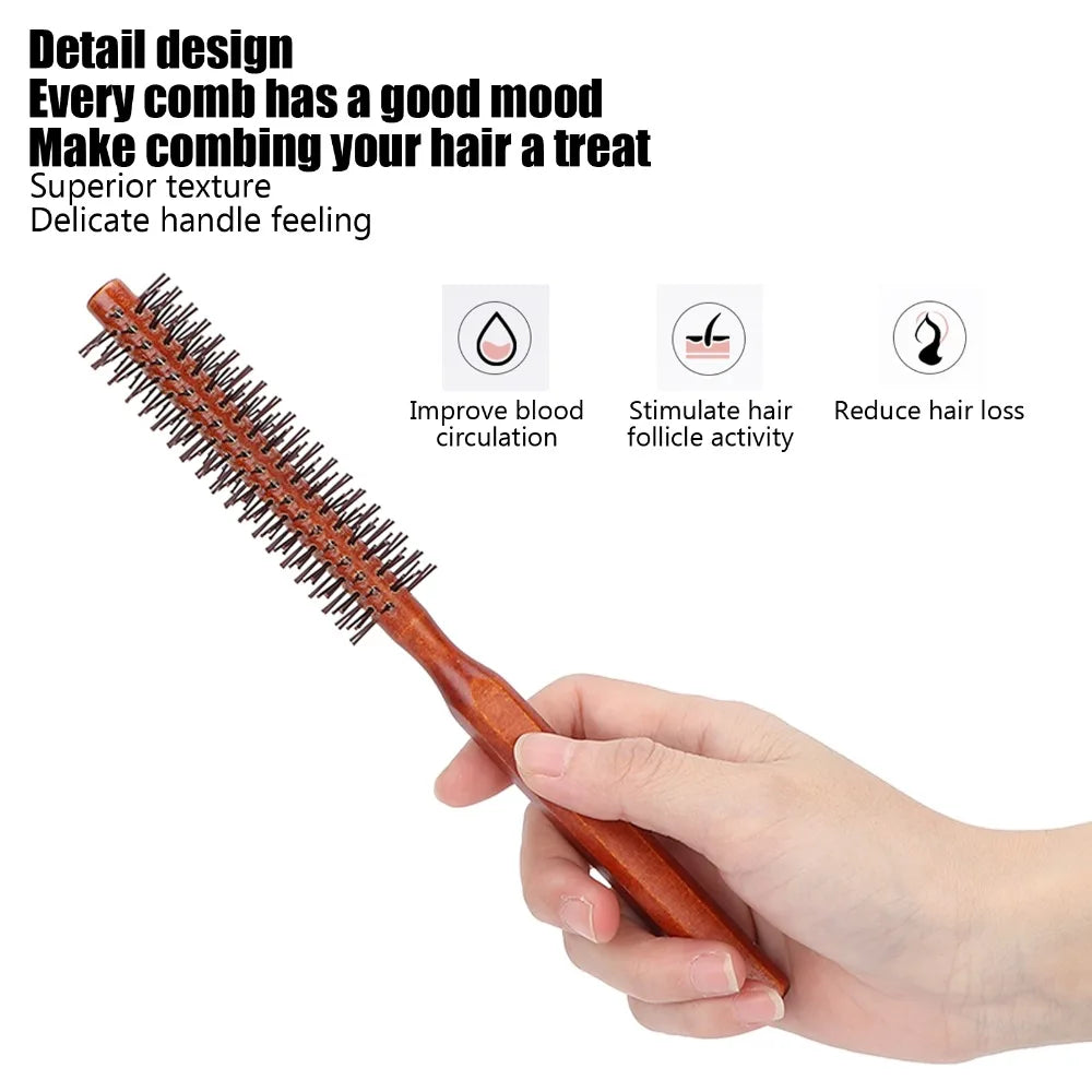 Wooden Round Hair Brush | Nylon Bristles for Blow Drying Round Hair Brush QXL