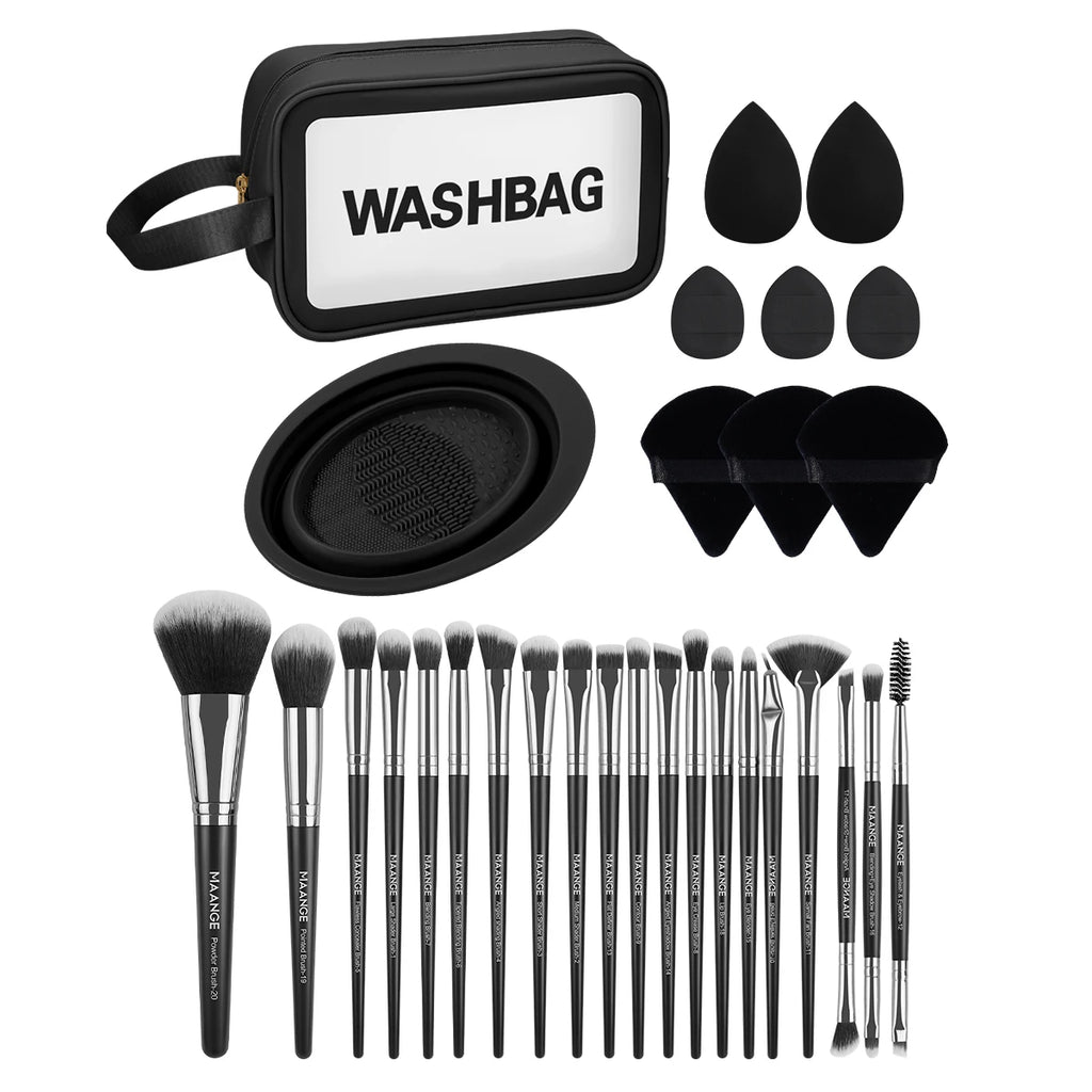 MAANGE 30-Pc Makeup Brush Set with Sponges & Cleaning Mat Makeup Brush Set QXL