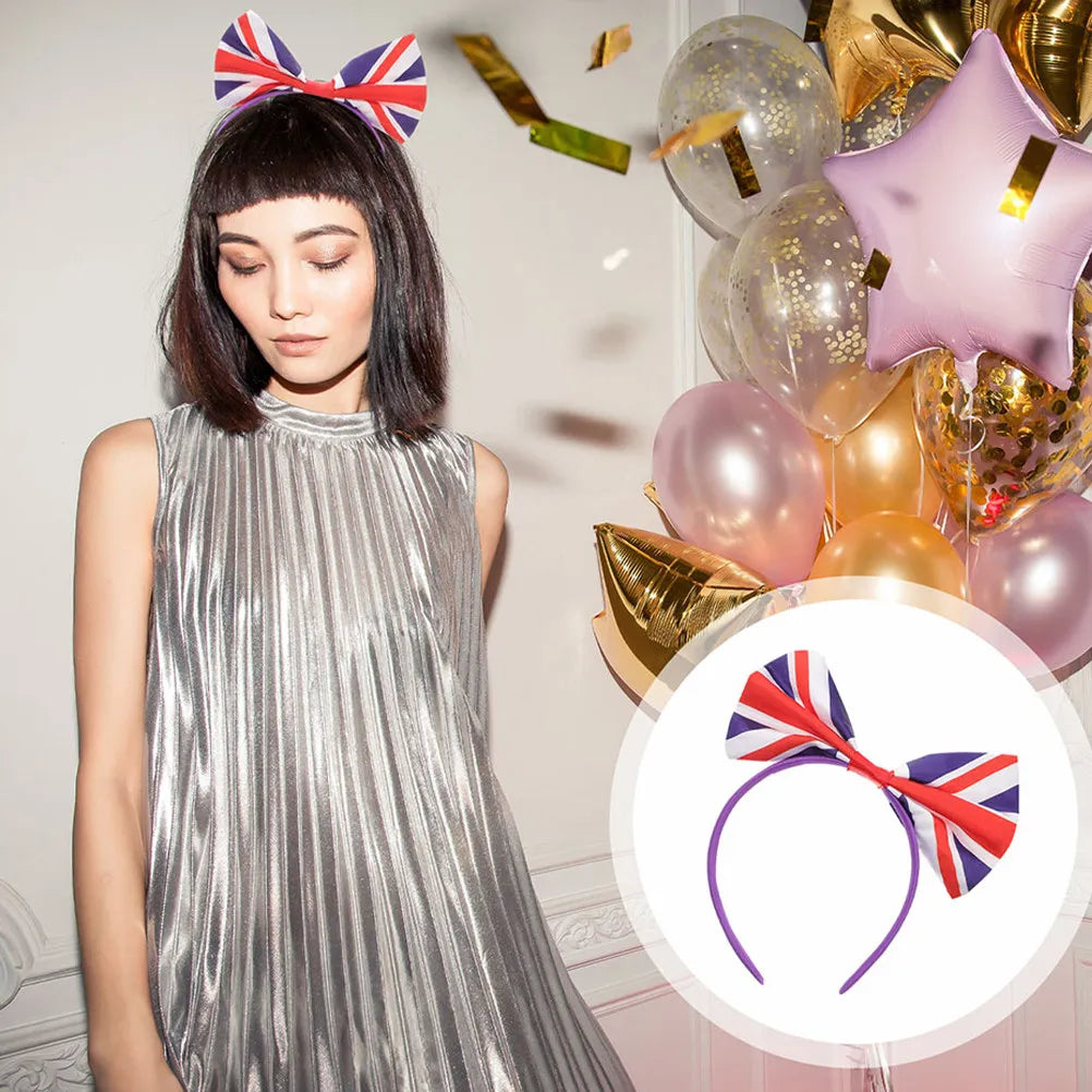 6-Pack Union Jack Bow Headbands | Satin British Flag Hair Accessories Bow Headband Set QXL Default Title