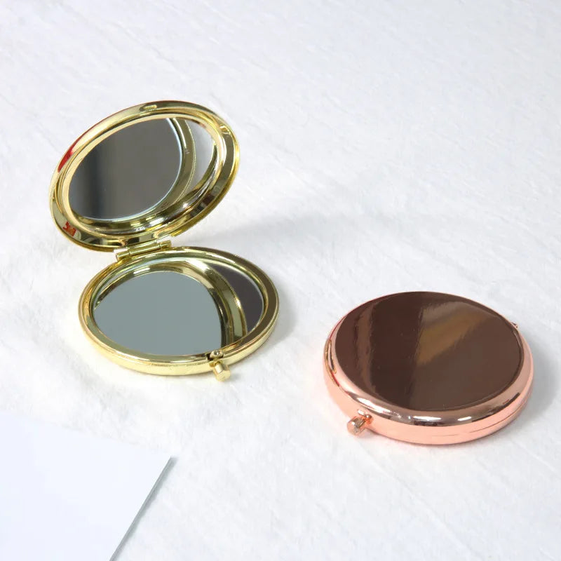 Double-Sided Folding Pocket Mirror | Rose Gold Round Mini Pocket Makeup Mirror QXL