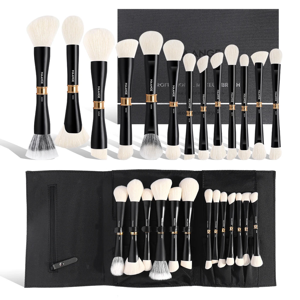MAANGE 13-Pc Double-Ended Makeup Brush Set & Storage Bag Makeup Brush Set QXL