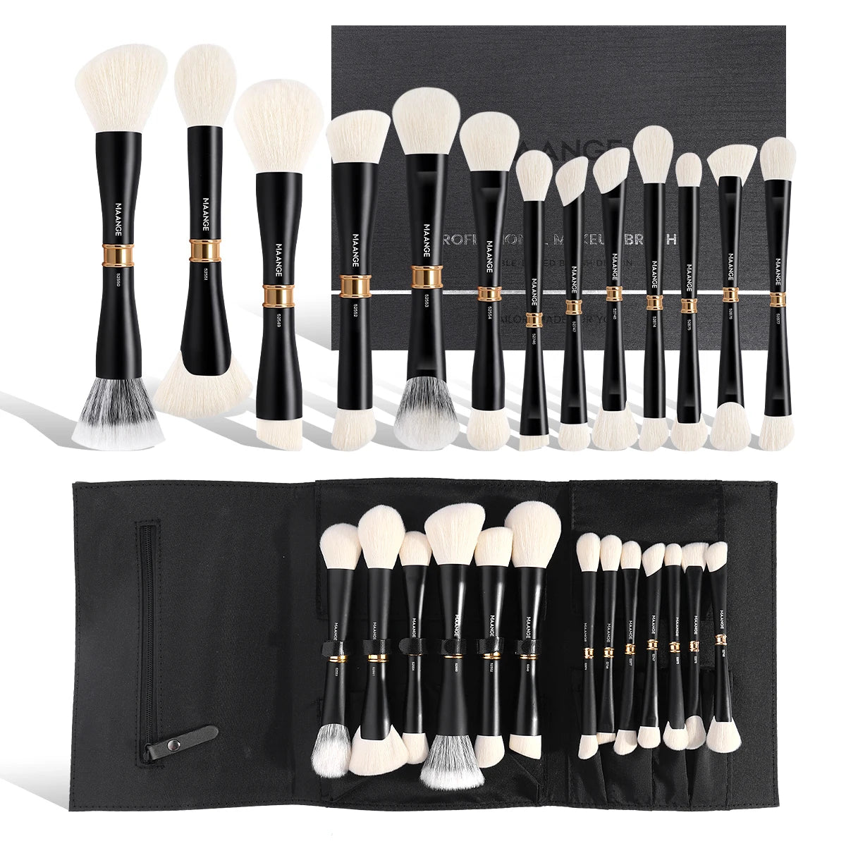 MAANGE 13-Pc Double-Ended Makeup Brush Set & Storage Bag Makeup Brush Set QXL