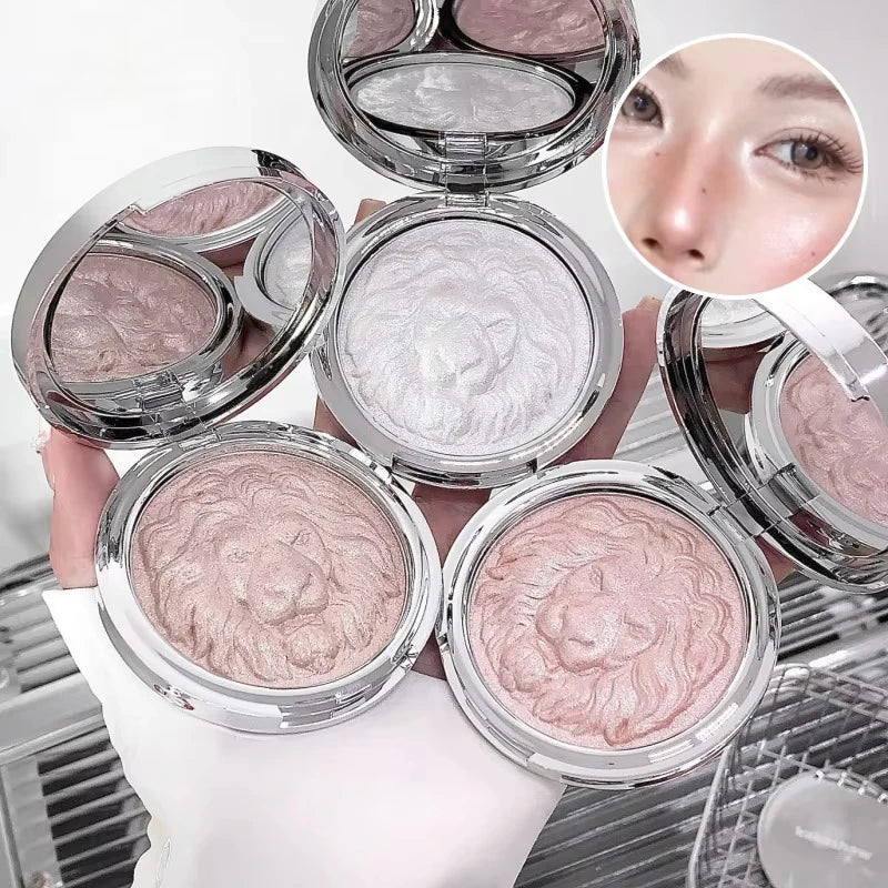 Lion Series Highlighter Powder | Pearlescent Shimmer Compact Face Highlighter Powder QXL