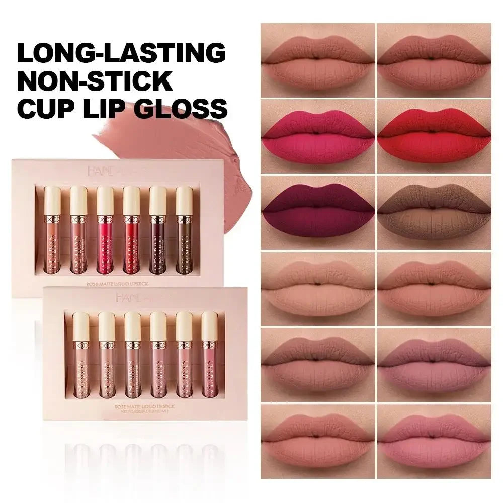Handaiyan 6-Pc Matte Velvet Liquid Lipstick Set | Waterproof Liquid Lipstick Set QXL