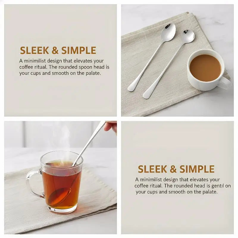 6-Pack Long Handle Stainless Steel Coffee & Dessert Spoons Dessert Spoon Set QXL