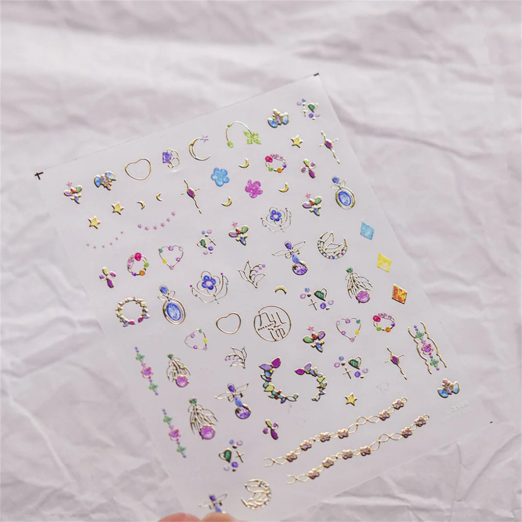 5D Bronzing Kawaii Nail Art Stickers | Gold Relief Decals Nail Art Stickers QXL
