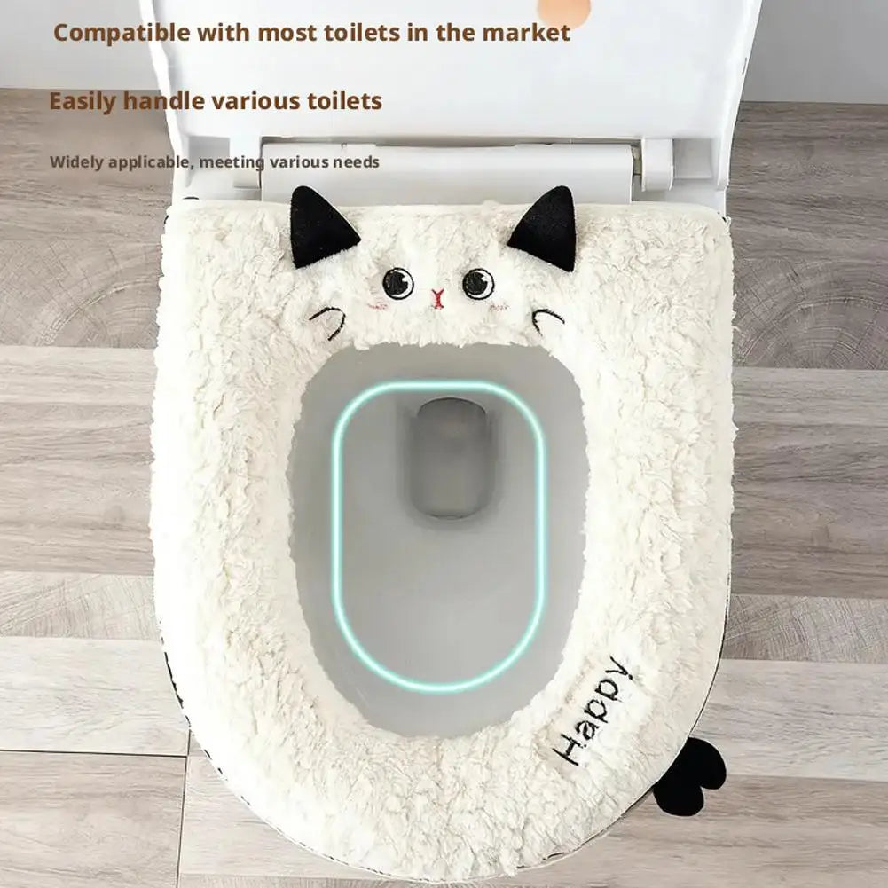 Velvet Toilet Seat Cover Pad | Soft Warm Waterproof Universal Fit Toilet Seat Cover QXL