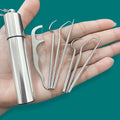Stainless Steel Reusable Toothpick Set | Portable Teeth Cleaner Reusable Toothpick Set QXL M497 Silvery