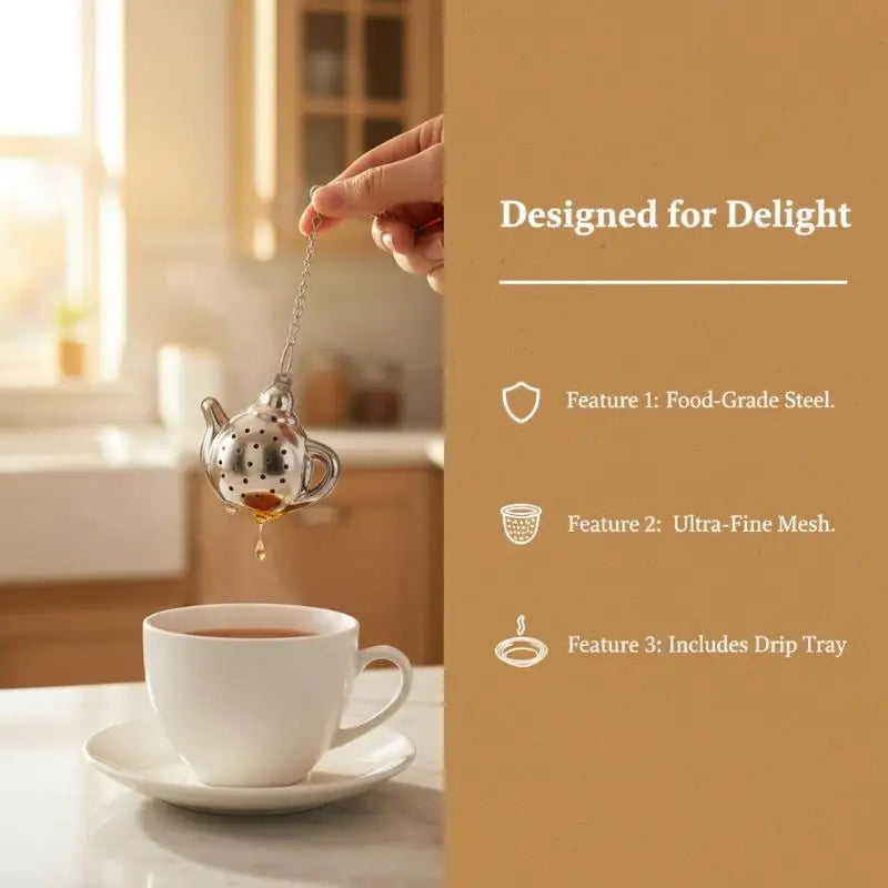 Stainless Steel Tea Infuser with Drip Tray | Extra Fine Mesh Tea Infuser QXL