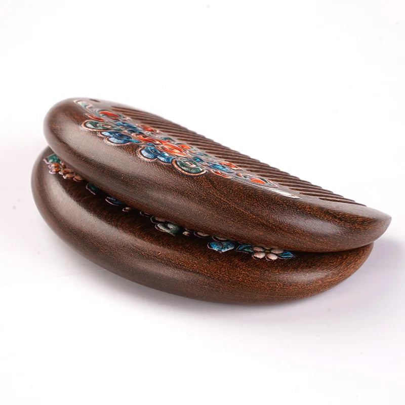Handmade Sandalwood Hair Comb | Painted Floral Wood Comb Wooden Hair Comb QXL