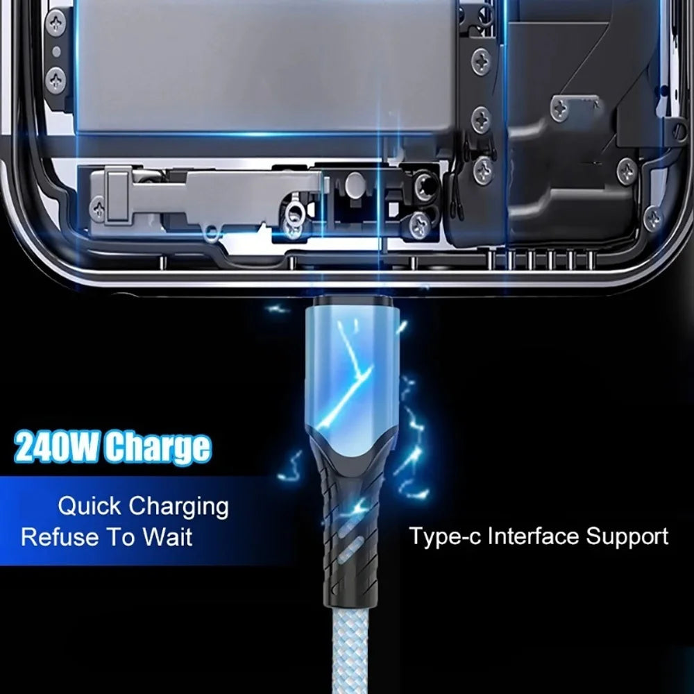 240W USB-C to USB-C Fast Charging Braided Cable 5A USB-C Charging Cable QXL