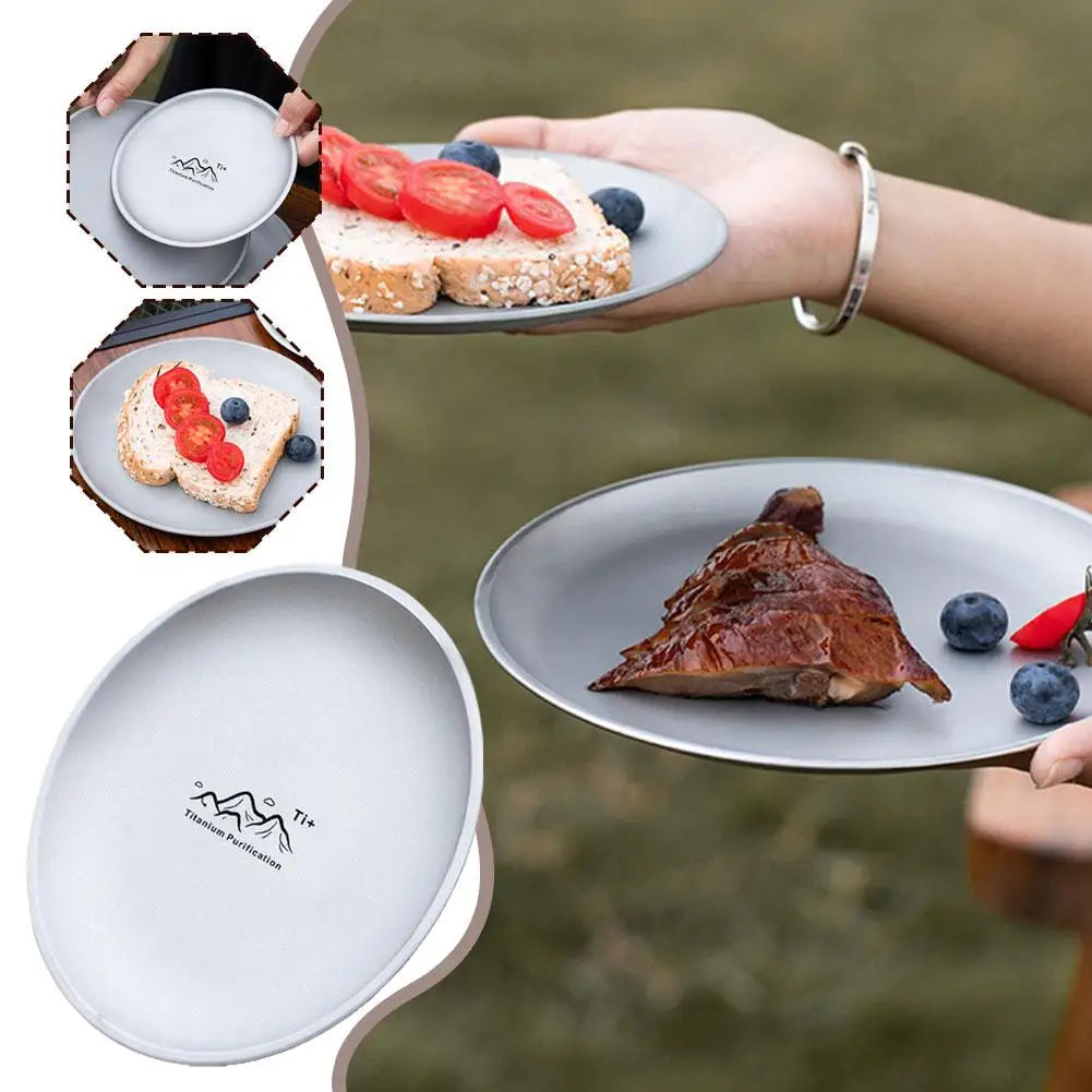 Titanium Stainless Steel Camping Plate | 3 Sizes BBQ Picnic Camping Dinner Plate QXL