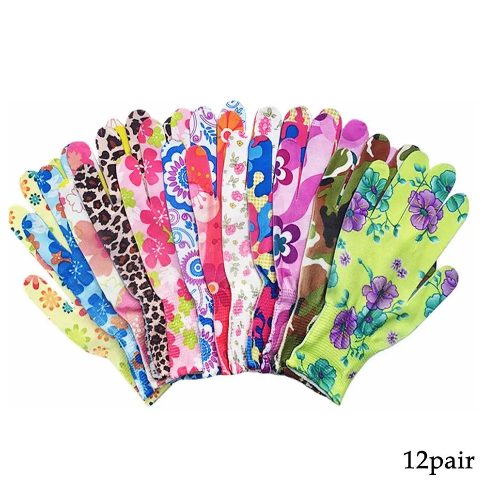 12-Pack Women's Non-Slip Floral Garden Gloves | Nitrile Palm Garden Work Gloves QXL M MULTI