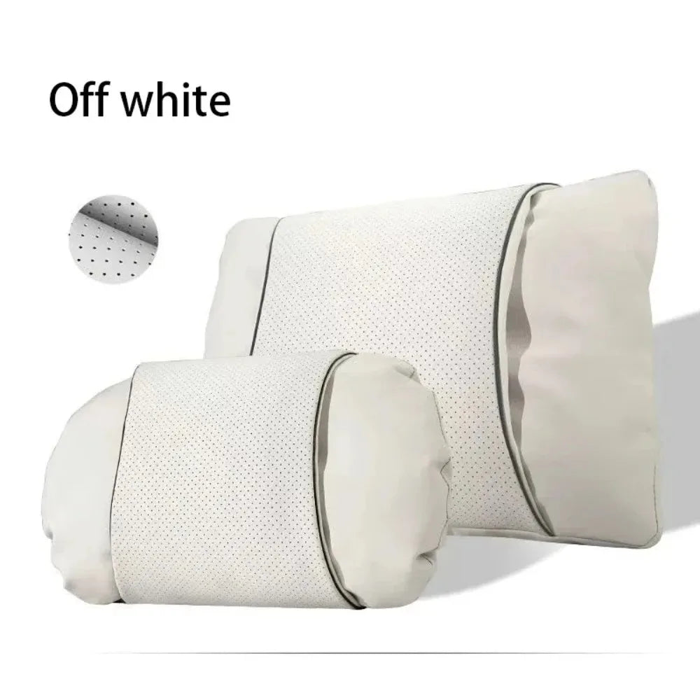 Nappa Leather Car Neck Pillow & Lumbar Cushion | 1 or 2 Pack Car Seat Cushion QXL