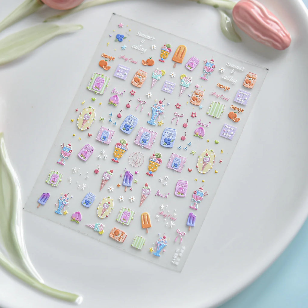 5D Nail Stickers – Rabbit, Strawberry & Cherry Blossom Decals