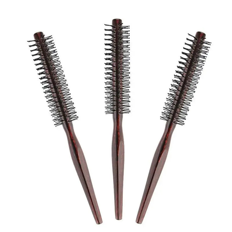 Mini Round Nylon Hair Brush | Wooden Handle Roller Comb Round Hair Brush QXL