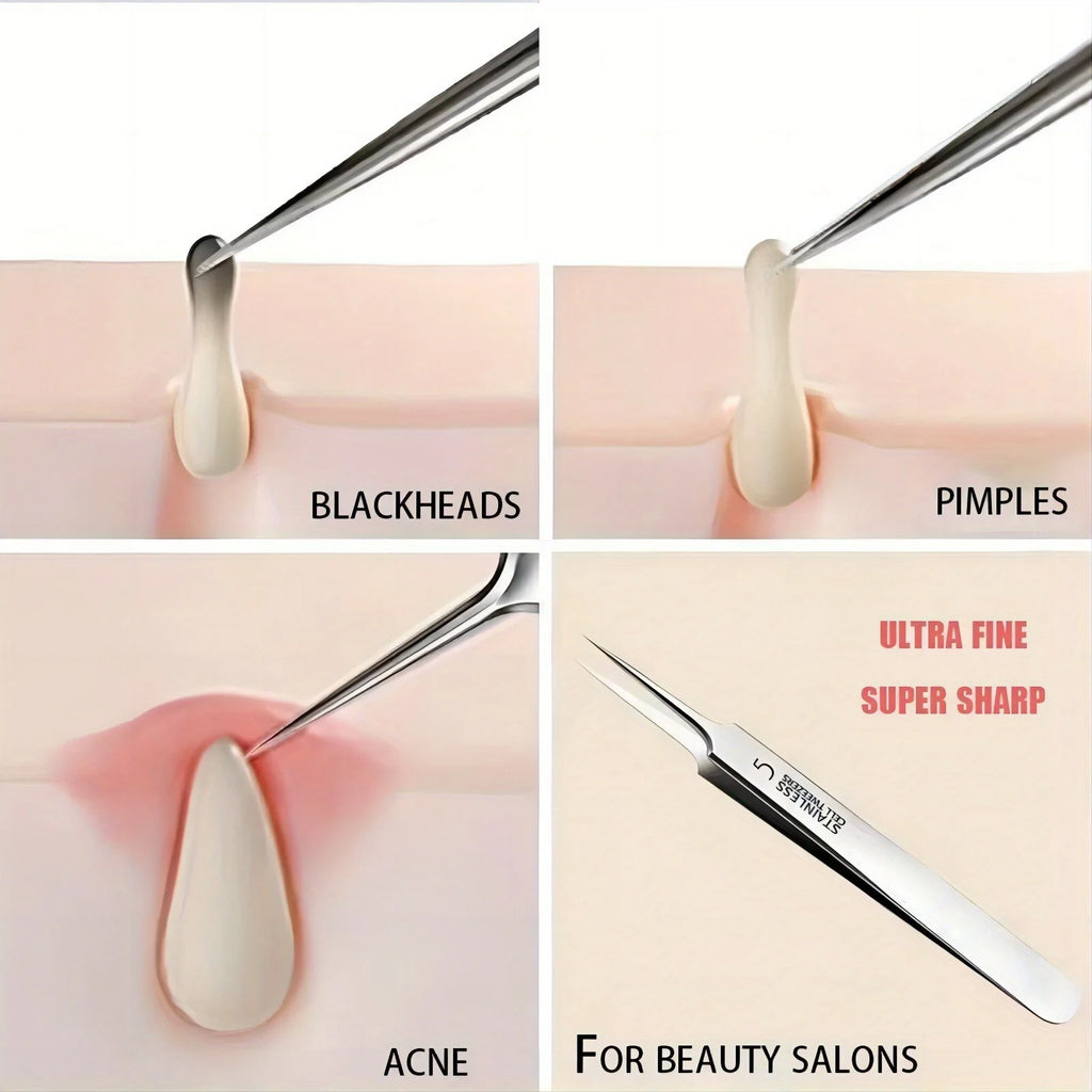 Extra Fine No.5 Blackhead Tweezer | Stainless Steel Skin Tool Facial Extraction Tweezer QXL