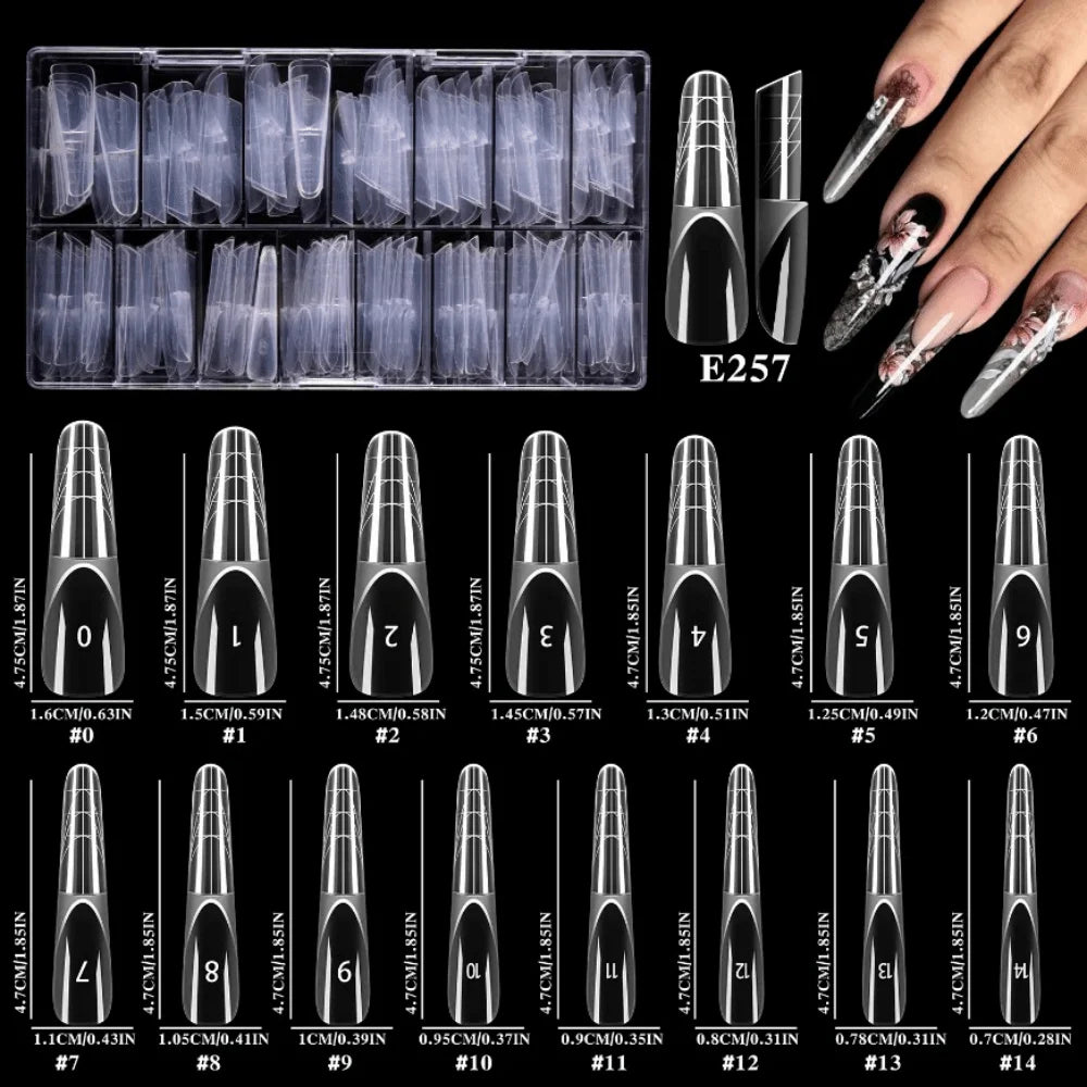 150-Pc Transparent False Nail Tips | 15 Sizes Full Cover Set False Nail Tips QXL 3