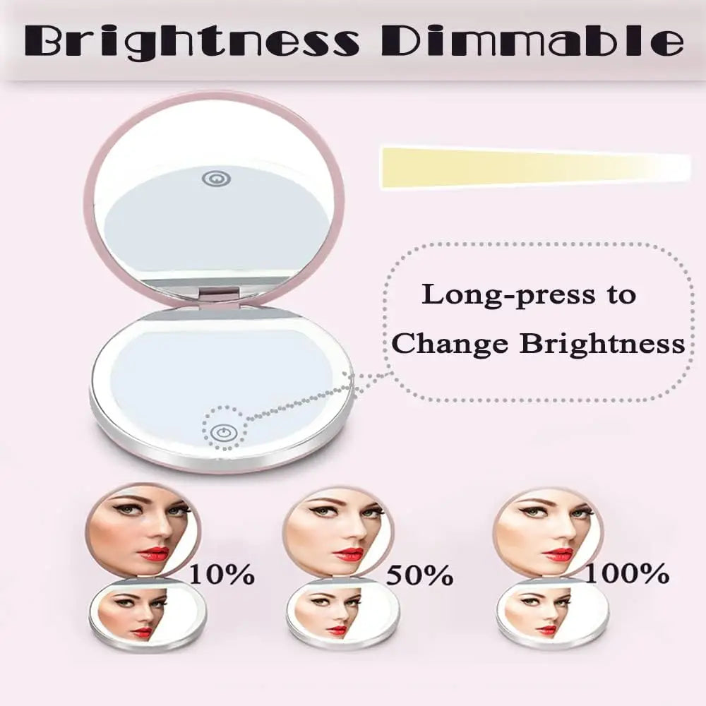 LED Compact Makeup Mirror 1X/3X Magnification | Rechargeable Lighted Makeup Mirror QXL