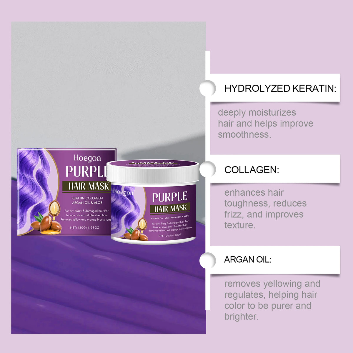 HOEGOA Purple Hair Mask – Toning, Color Lock & Moisture Purple Hair Mask QXL