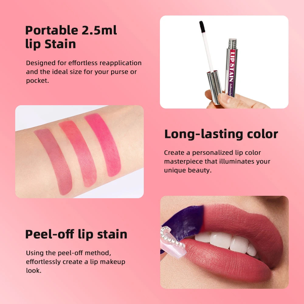 Matte Peel-Off Lip Tint Stain | Long-Lasting Liquid Lipstick Matte Lip Tint QXL