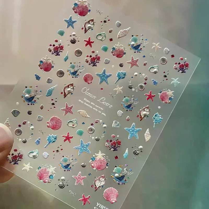 3D Relief Starfish & Shell Nail Stickers | Summer Nail Decals Nail Art Stickers QXL